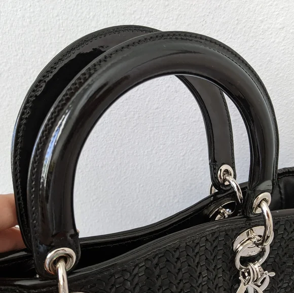 Christian Dior Black Woven Leather Medium Soft Lady Dior Tote Bag - Picture 8 of 16